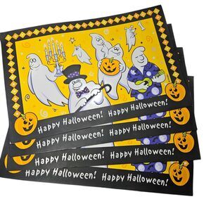 Vtg Vinyl Foam Halloween Placemat Lot/ 4 Party Musical Ghosts & Jack O Lanterns